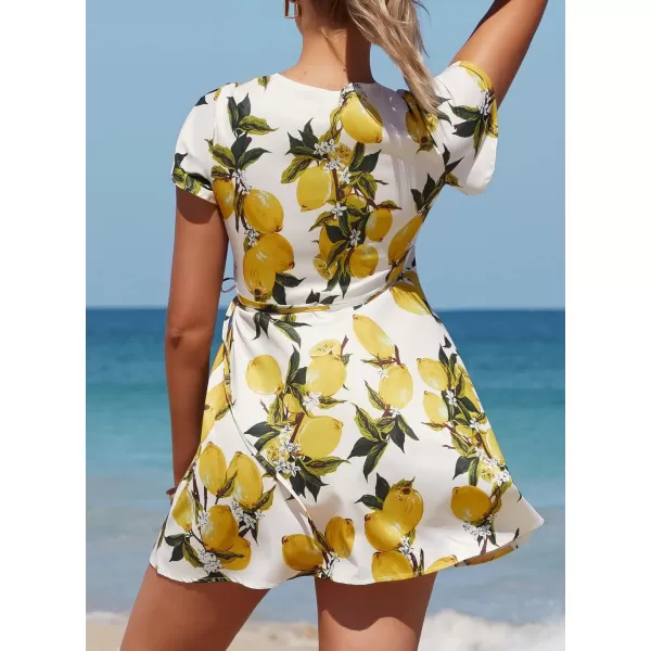 SouqFone Summer Mini Dress for Women V Neck Bohemia Beach Party Dresses07yellow Lemon