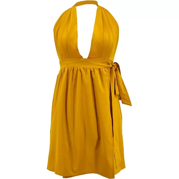 SouqFone Summer Mini Dress for Women V Neck Bohemia Beach Party Dresses10mustard Yellow