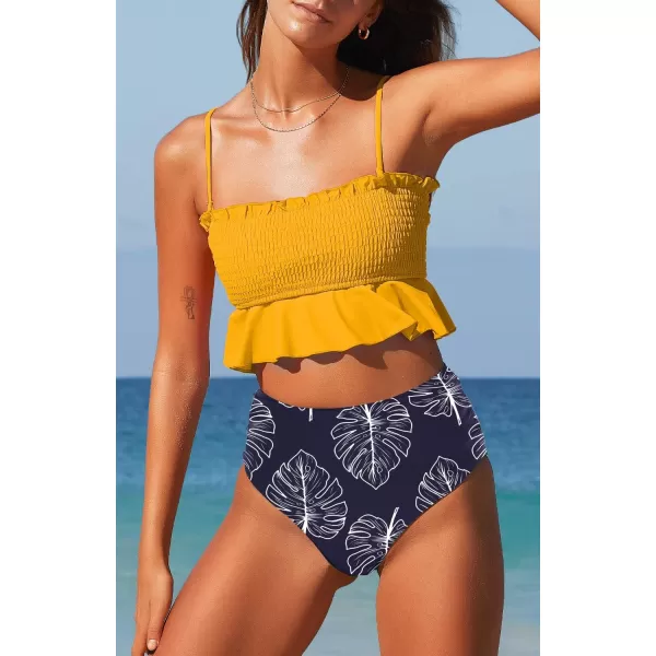 SouqFone Two Piece High Waisted Bikinis Swimsuits Tummy Coverage Bathing Suits001yellow