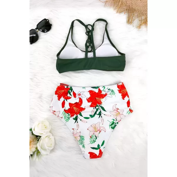 SouqFone Two Piece High Waisted Bikinis Swimsuits Tummy Coverage Bathing Suits04floral