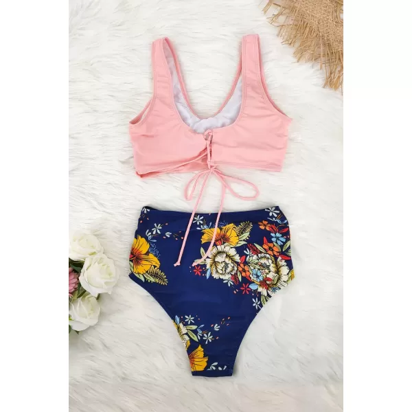 SouqFone Two Piece High Waisted Bikinis Swimsuits Tummy Coverage Bathing Suits08peachy Blue