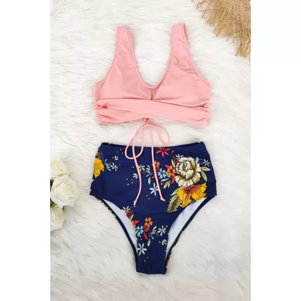 SouqFone Two Piece High Waisted Bikinis Swimsuits Tummy Coverage Bathing Suits08peachy Blue
