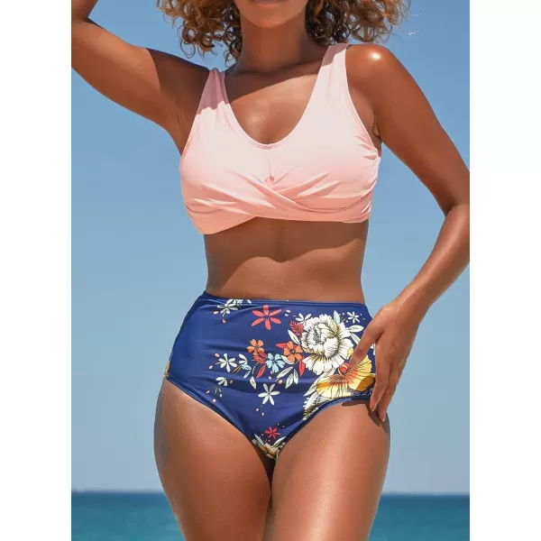 SouqFone Two Piece High Waisted Bikinis Swimsuits Tummy Coverage Bathing Suits08peachy Blue