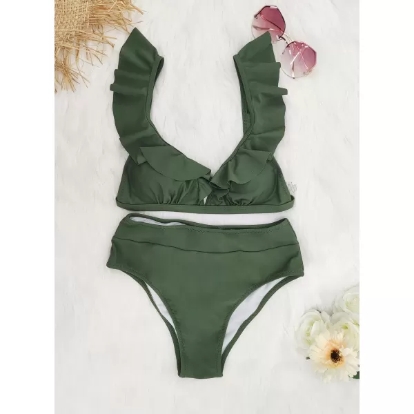 SouqFone Two Piece High Waisted Bikinis Swimsuits Tummy Coverage Bathing Suits09amy Green