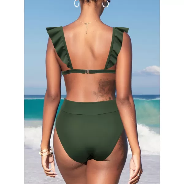 SouqFone Two Piece High Waisted Bikinis Swimsuits Tummy Coverage Bathing Suits09amy Green