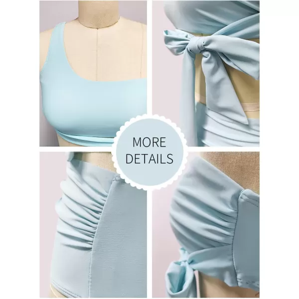 SouqFone Two Piece High Waisted Bikinis Swimsuits Tummy Coverage Bathing Suits10light Blue