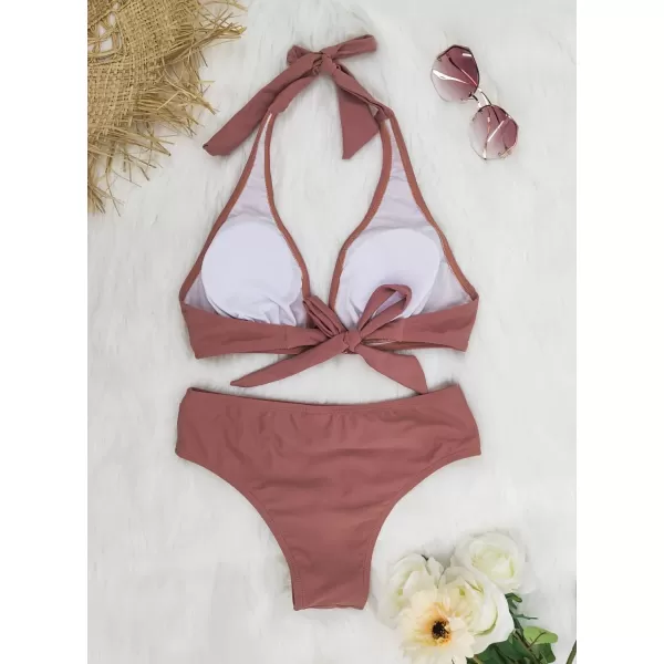 SouqFone Two Piece High Waisted Bikinis Swimsuits Tummy Coverage Bathing Suits12rosewood