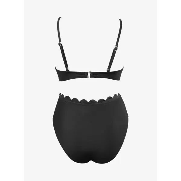 SouqFone Two Piece High Waisted Bikinis Swimsuits Tummy Coverage Bathing Suits15black