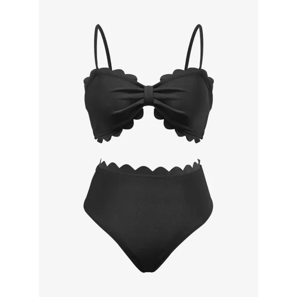 SouqFone Two Piece High Waisted Bikinis Swimsuits Tummy Coverage Bathing Suits15black