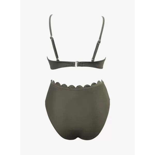 SouqFone Two Piece High Waisted Bikinis Swimsuits Tummy Coverage Bathing Suits17green