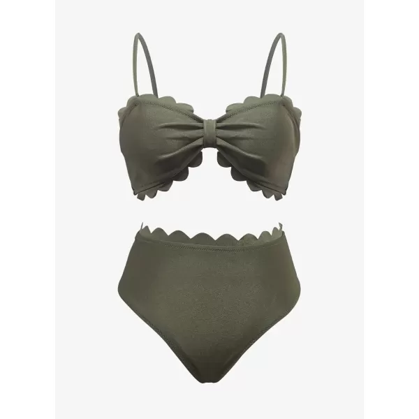 SouqFone Two Piece High Waisted Bikinis Swimsuits Tummy Coverage Bathing Suits17green