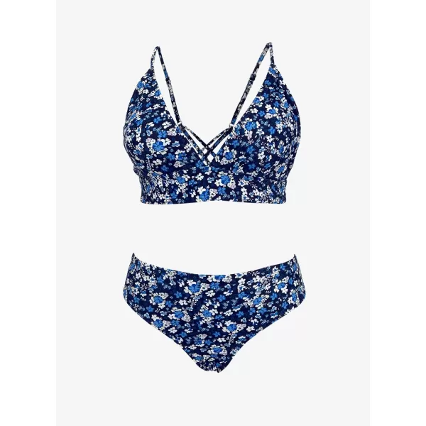 SouqFone Women 2 Piece Swimsuits Low Rise or Mid Waisted Bikini Set001blue Floral