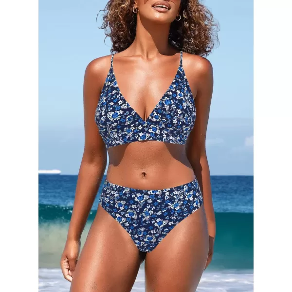 SouqFone Women 2 Piece Swimsuits Low Rise or Mid Waisted Bikini Set001blue Floral