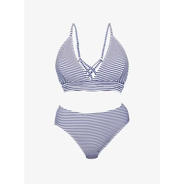 SouqFone Women 2 Piece Swimsuits Low Rise or Mid Waisted Bikini Set001blue Stripe