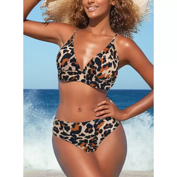 SouqFone Women 2 Piece Swimsuits Low Rise or Mid Waisted Bikini Set001leopard