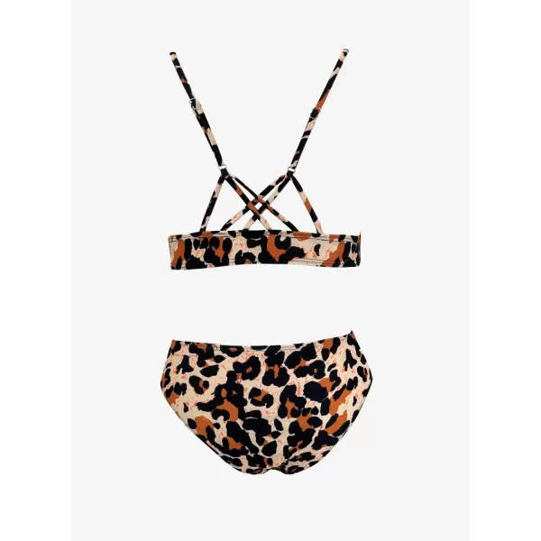 SouqFone Women 2 Piece Swimsuits Low Rise or Mid Waisted Bikini Set001leopard