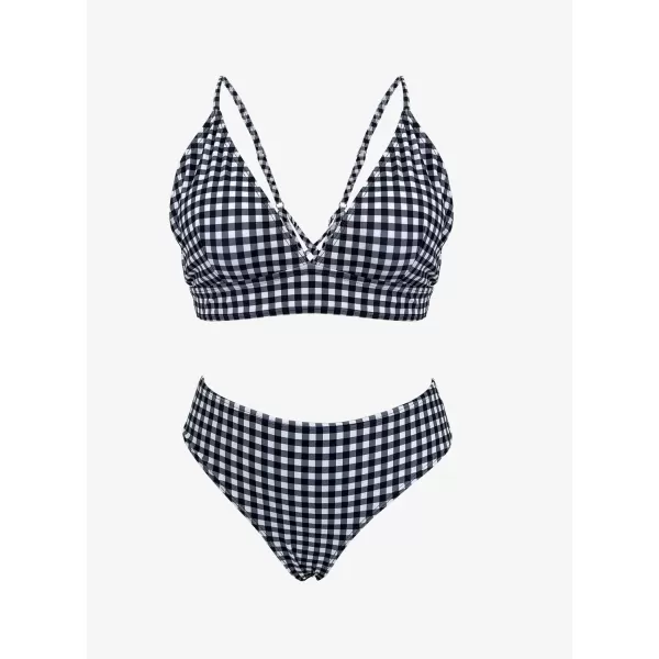 SouqFone Women 2 Piece Swimsuits Low Rise or Mid Waisted Bikini Set001plaid