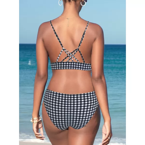 SouqFone Women 2 Piece Swimsuits Low Rise or Mid Waisted Bikini Set001plaid