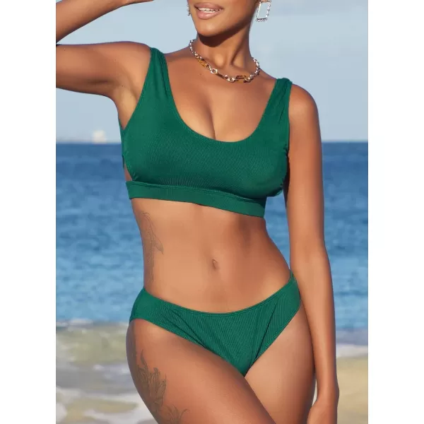 SouqFone Women 2 Piece Swimsuits Low Rise or Mid Waisted Bikini Set01dark Green