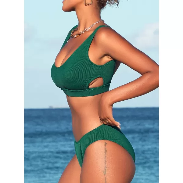 SouqFone Women 2 Piece Swimsuits Low Rise or Mid Waisted Bikini Set01dark Green