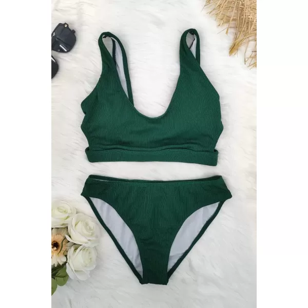 SouqFone Women 2 Piece Swimsuits Low Rise or Mid Waisted Bikini Set01dark Green