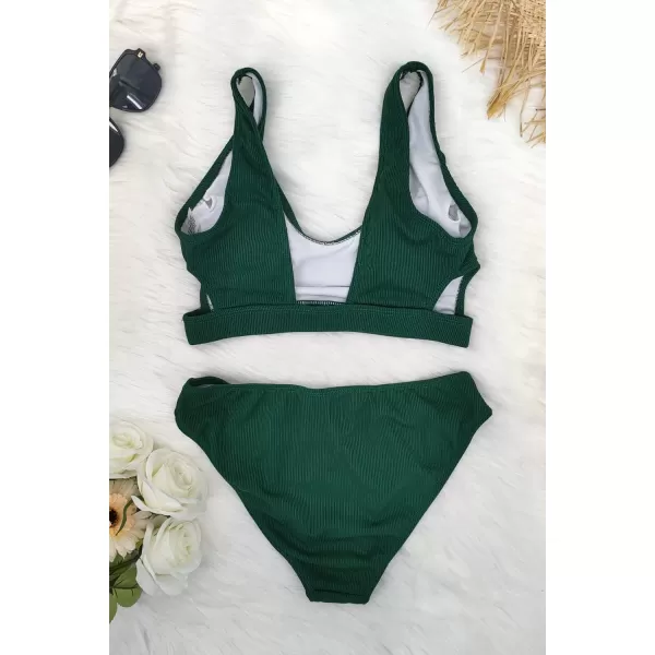 SouqFone Women 2 Piece Swimsuits Low Rise or Mid Waisted Bikini Set01dark Green