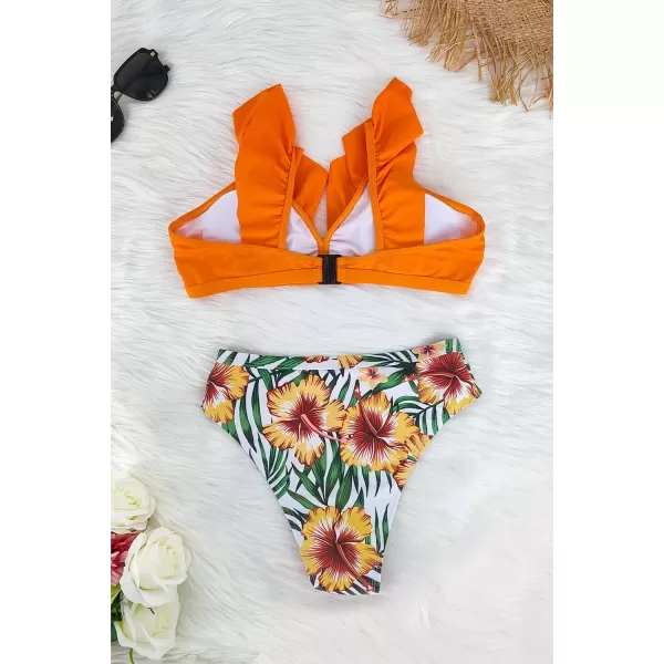 SouqFone Women 2 Piece Swimsuits Low Rise or Mid Waisted Bikini Set02orange Floral