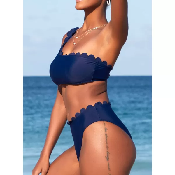 SouqFone Women 2 Piece Swimsuits Low Rise or Mid Waisted Bikini Set03navy Blue