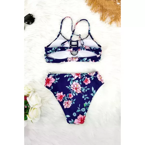 SouqFone Women 2 Piece Swimsuits Low Rise or Mid Waisted Bikini Set04blue Floral