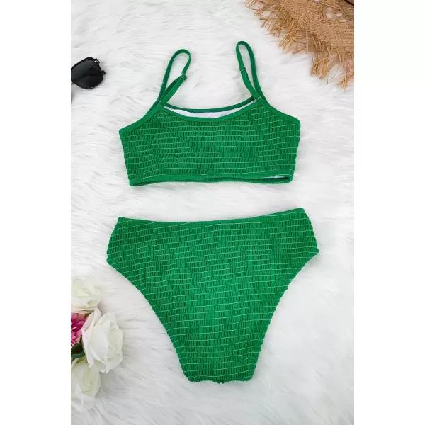 SouqFone Women 2 Piece Swimsuits Low Rise or Mid Waisted Bikini Set05green