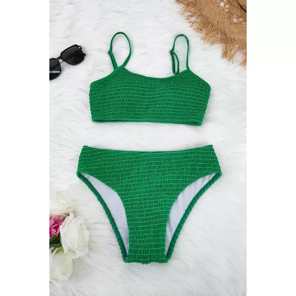 SouqFone Women 2 Piece Swimsuits Low Rise or Mid Waisted Bikini Set05green