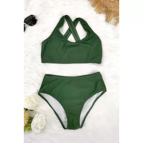 SouqFone Women 2 Piece Swimsuits Low Rise or Mid Waisted Bikini Set07oliver Green