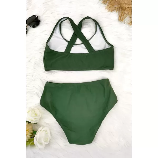 SouqFone Women 2 Piece Swimsuits Low Rise or Mid Waisted Bikini Set07oliver Green