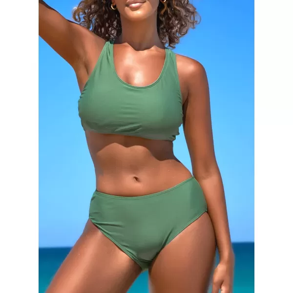 SouqFone Women 2 Piece Swimsuits Low Rise or Mid Waisted Bikini Set07oliver Green