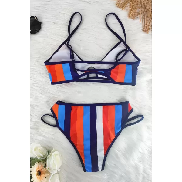 SouqFone Women 2 Piece Swimsuits Low Rise or Mid Waisted Bikini Set10multi Stripe