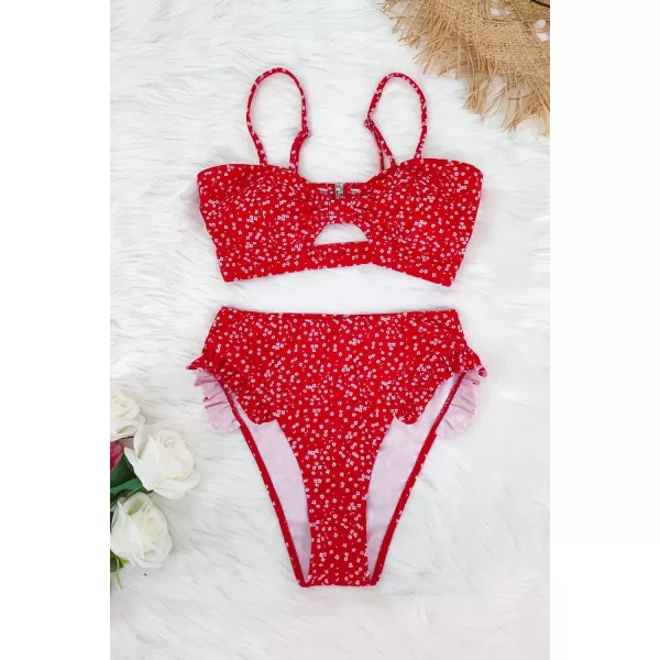 SouqFone Women 2 Piece Swimsuits Low Rise or Mid Waisted Bikini Set11red Floral