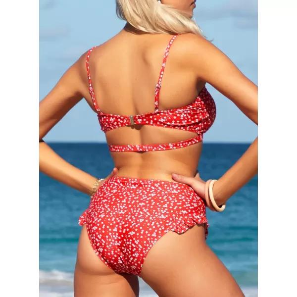 SouqFone Women 2 Piece Swimsuits Low Rise or Mid Waisted Bikini Set11red Floral