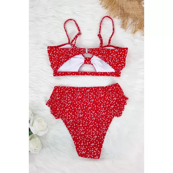 SouqFone Women 2 Piece Swimsuits Low Rise or Mid Waisted Bikini Set11red Floral