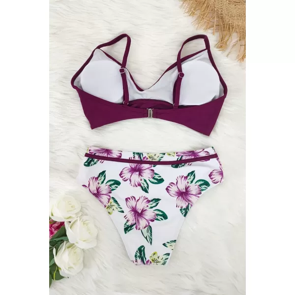 SouqFone Women 2 Piece Swimsuits Low Rise or Mid Waisted Bikini Set13burgundy