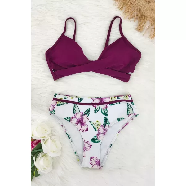 SouqFone Women 2 Piece Swimsuits Low Rise or Mid Waisted Bikini Set13burgundy