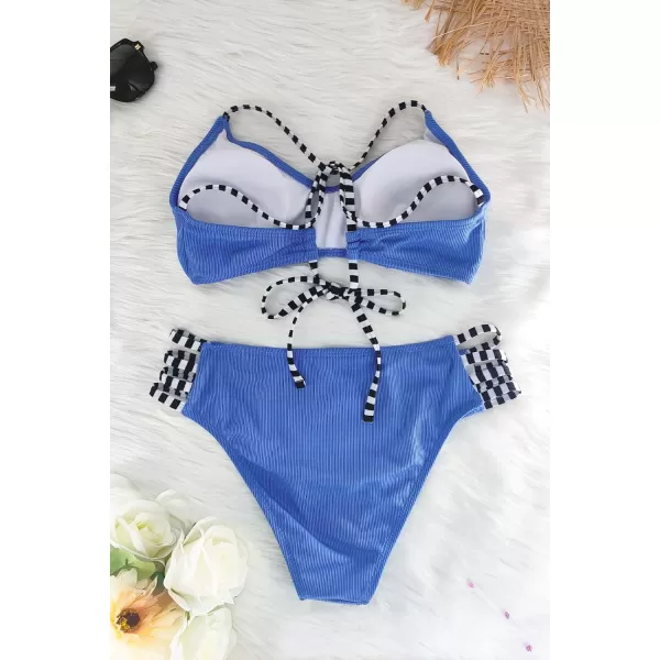 SouqFone Women 2 Piece Swimsuits Low Rise or Mid Waisted Bikini Set14navy Blue