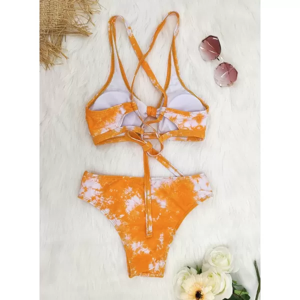 SouqFone Women 2 Piece Swimsuits Low Rise or Mid Waisted Bikini Set17orange