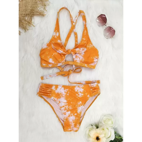 SouqFone Women 2 Piece Swimsuits Low Rise or Mid Waisted Bikini Set17orange