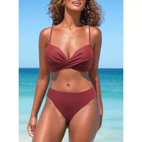 SouqFone Women 2 Piece Swimsuits Low Rise or Mid Waisted Bikini Set19bean Paste Brown