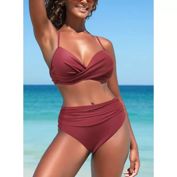 SouqFone Women 2 Piece Swimsuits Low Rise or Mid Waisted Bikini Set19bean Paste Brown