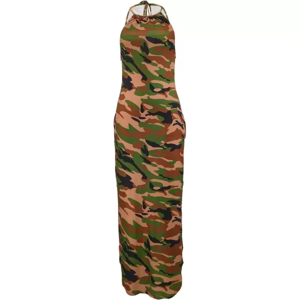 SouqFone Womens Summer Casual Long Dresses V Neck Beach Party Dress01camouflage