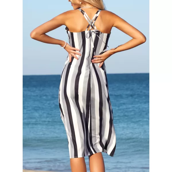 SouqFone Womens Summer Casual Long Dresses V Neck Beach Party Dress02stripes