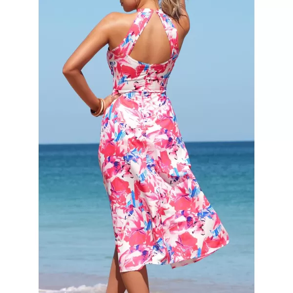 SouqFone Womens Summer Casual Long Dresses V Neck Beach Party Dress03pink Flower