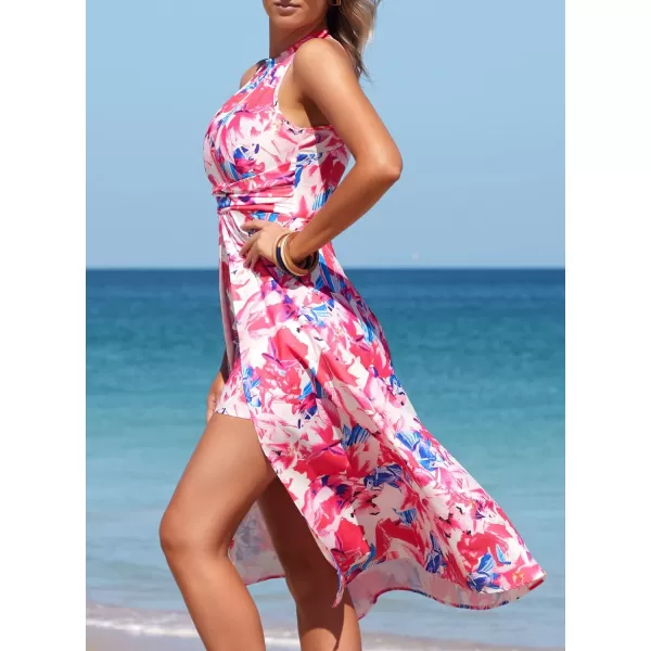 SouqFone Womens Summer Casual Long Dresses V Neck Beach Party Dress03pink Flower
