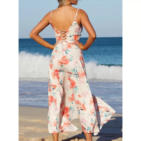 SouqFone Womens Summer Casual Long Dresses V Neck Beach Party Dress04white Floral